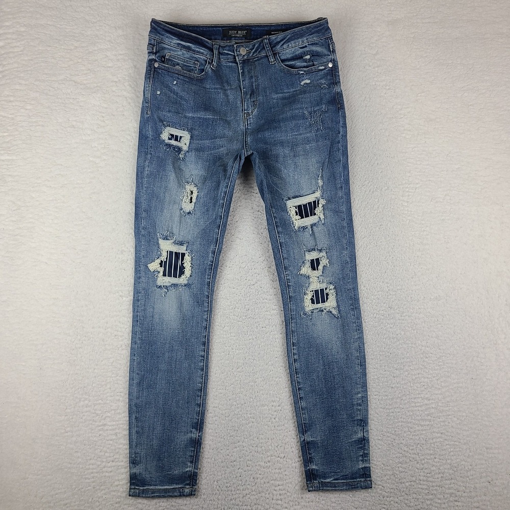 Judy Blue Jeans Womens 11/30 Blue Skinny Fit Distress Medium Wash Denim JB88181